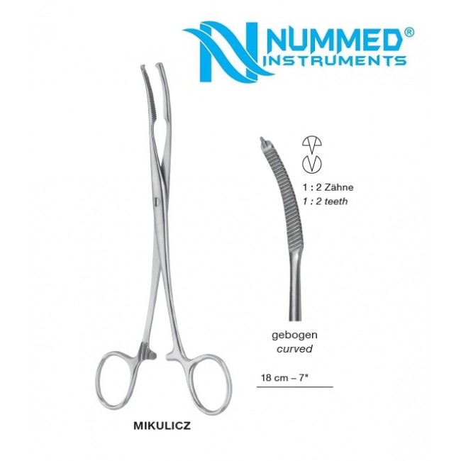 Mikulicz Forceps, Curved , 1x2 Teeth, 18 cm Mikulicz Forceps, Curved , 1x2 Teeth, 18 cm